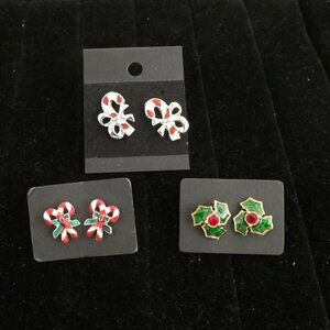 3 Pairs of Christmas Stud Costume Pierced Earrings